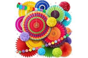 Mexican Fiesta Party Decorations - Colorful Paper Fans for Birthdays, Baby Showers, Cinco de Mayo, Festivals, Taco Decor Themes, and Congratulations Decorations - Mexican Party Decor by Avoseta