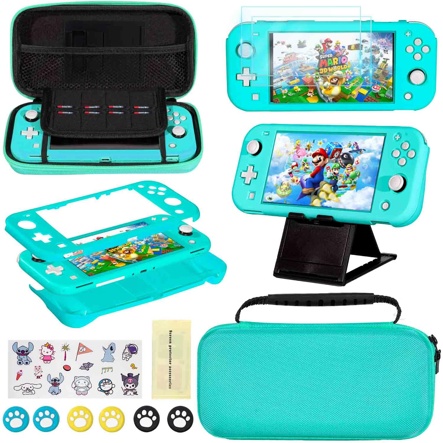 Accessories Kit for Nintendo Switch Lite - YOOWA Accessories Bundle with Carrying Case, Protective Cover case, 2-Pack Tempered Glass Screen Protector, Adjustable Play Stand, 6 Thumb Grips