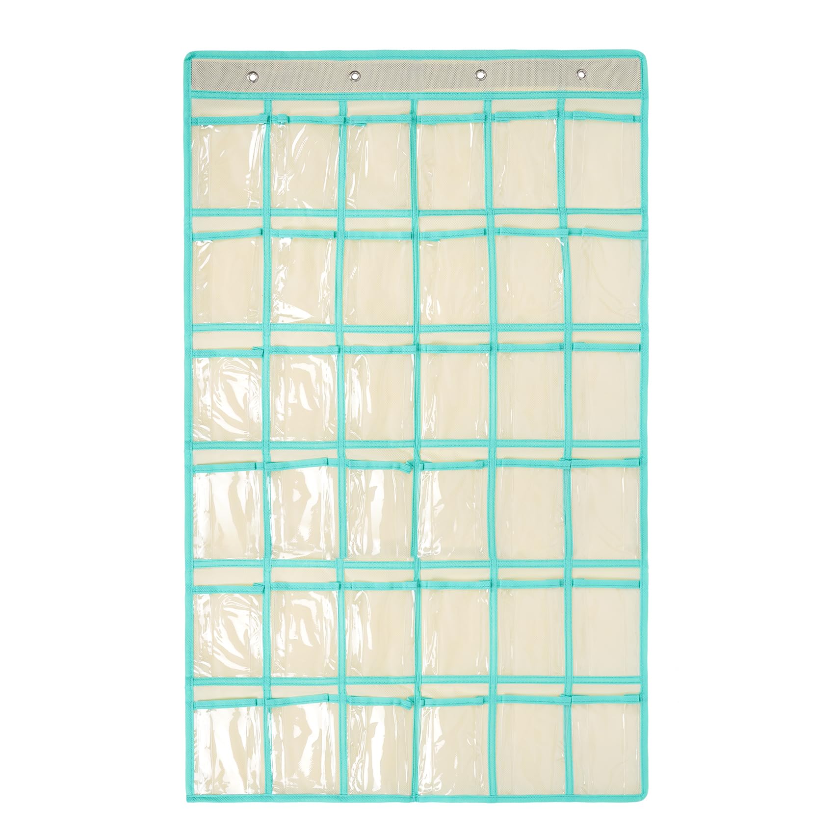 SAVORLIVING 36 Clear Pockets Classroom Pocket Chart Organizer, Cell Phones Calculator Holder with Hooks, Hanging Wall Door Calculators Phone Caddy (Beige)