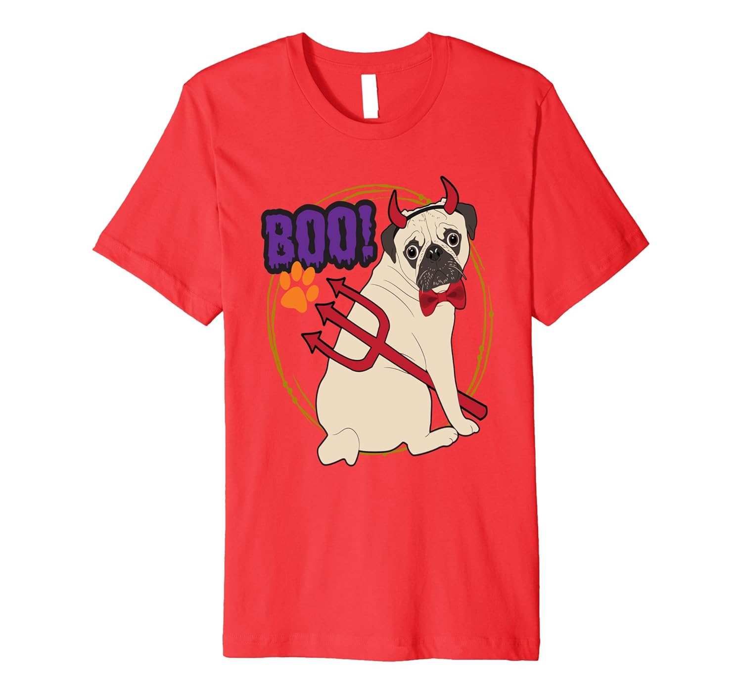 Pug Dog Halloween Costume Shirt Cute Slim Devil Horns Red-ANZ