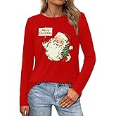 MAIHUN Christmas Santa Shirt for Women Merry Christmas Long Sleeve Snowflake Tshirts Xmas Holiday Tee Top