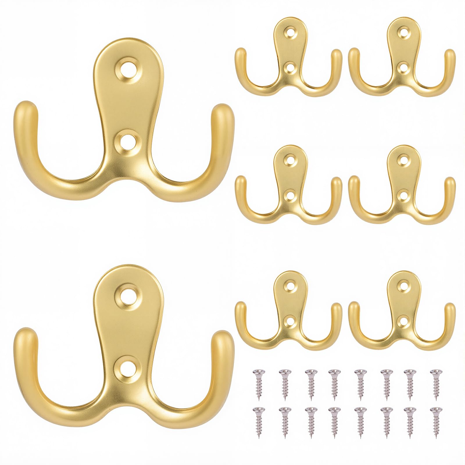 NAKUPENDA Vintage Clothes Hooks Pack of 8 Metal Coat Hooks Double Holes Wall Hooks Coat Hooks for Bathroom Toilet Bathroom Kitchen (Gold)