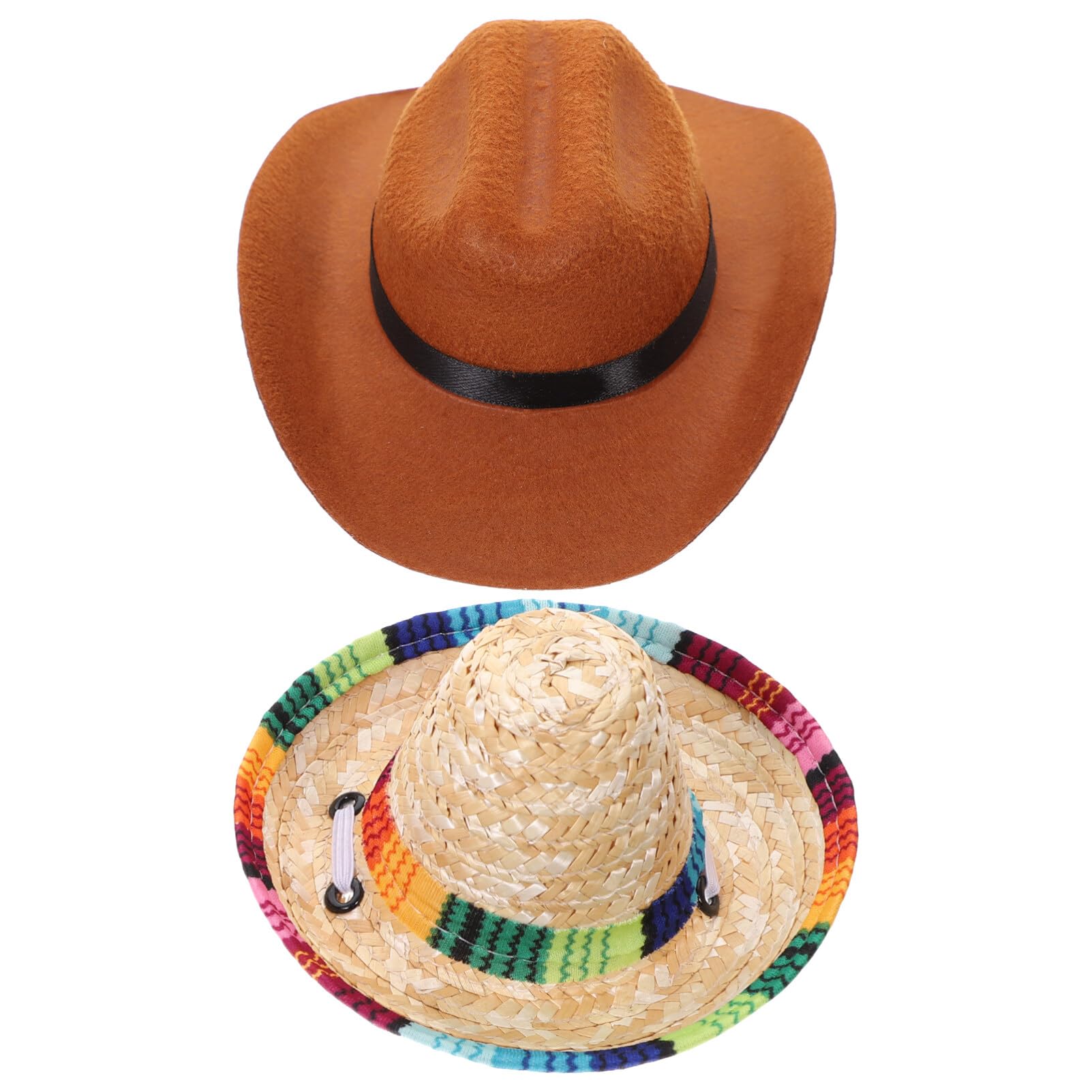 2Pcs Pet Hats, Brown Hat and Mexico Sombrero for Dog Cat Pet Costume for Halloween Party Decorations Photo Props Supplies