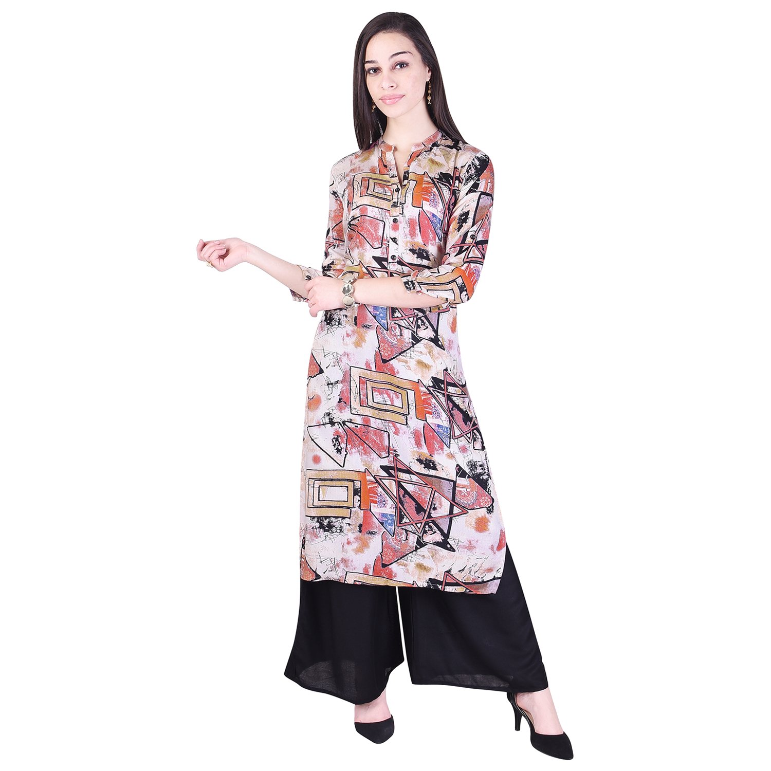 twin feet women's rayonstraight kurti with palazzo (pack of 2)(kp28red-black)