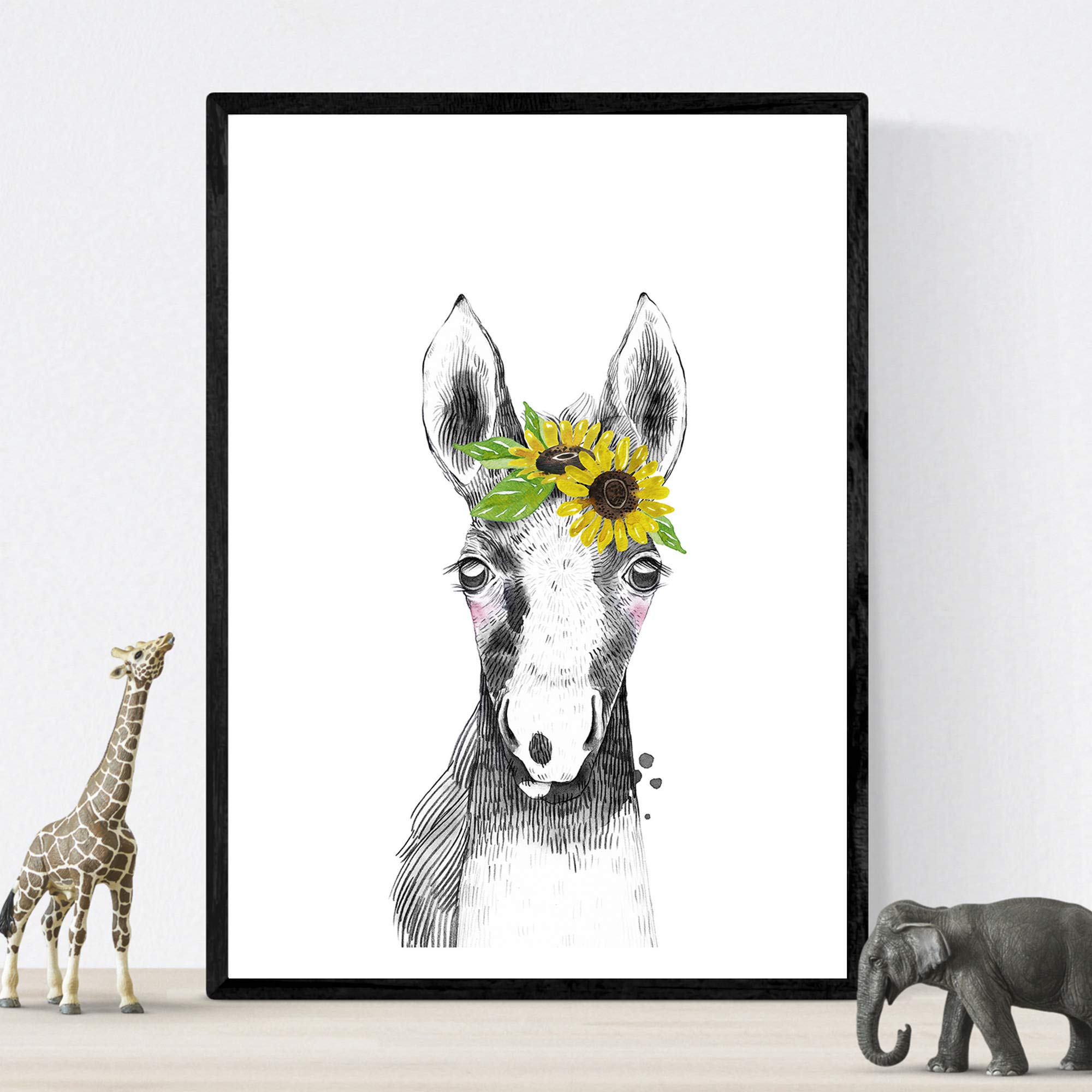 Nacnic Horse Infant baby with flowers Poster Print aminals children A3 size without frame