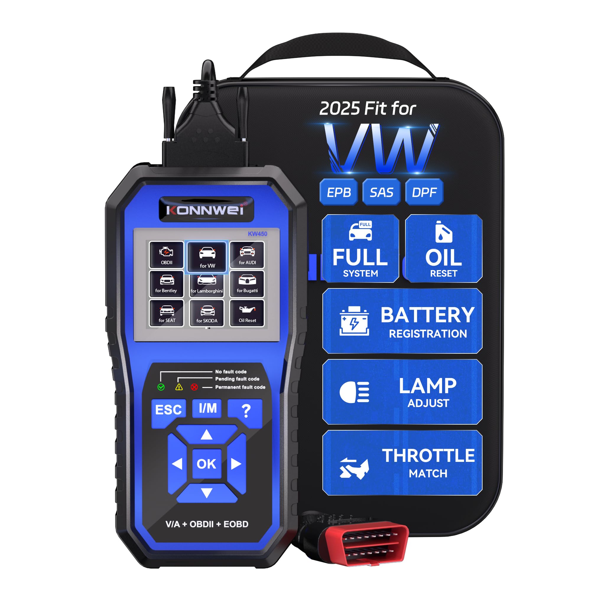 Photo 1 of KONNWEI OBD2 Scanner Fit for VW Audi Skoda Seat, Full System Car Scan Diagnostic Tool w/Battery Registration Code Reader & Clearing with Oil/EPB Reset, BMS, Throttle Match for VAG, Full OBD2 Service
