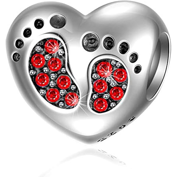 Nouvelle Empreinte Bébé Birthstone Charm, Pied De Coeur En