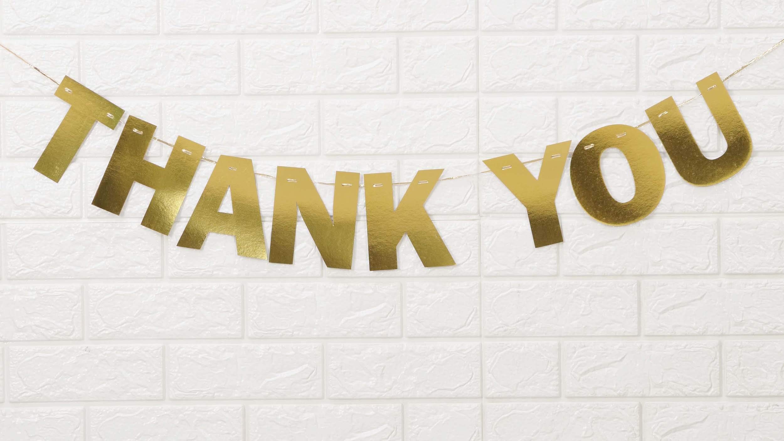 Inkdotpot Pre Strung Bunting Flags Metallic Gold Thank You Wall Décor Bunting For Baby Shower Engagement Bachelorette Birthday Party Supplies