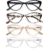 EYEURL 4-Pack Cat Eye Reading Glasses for Women- Blue Light Blocking Readers with Spring Hinges,Anti-Glare Reading Glasses,1.5