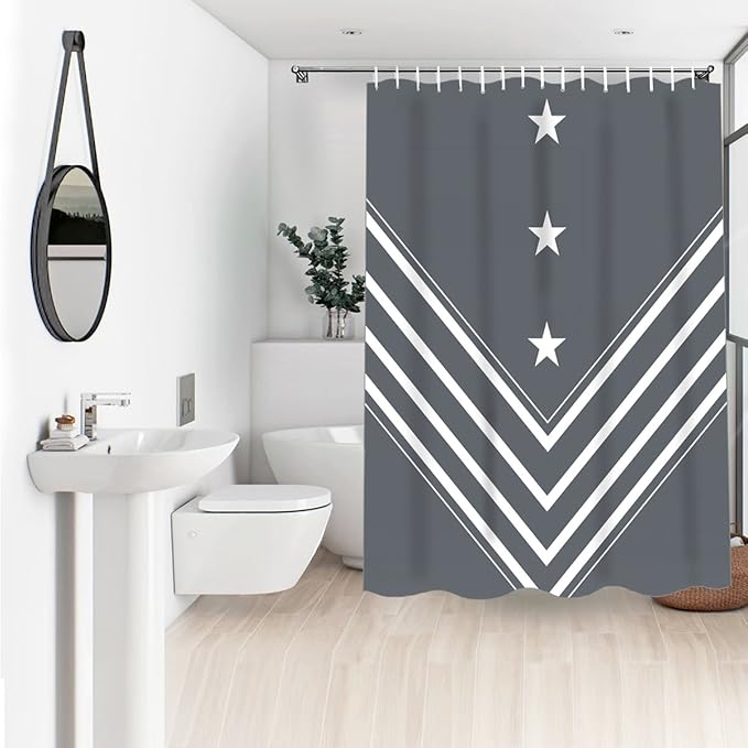 Wasserrhythm Charcoal Gray Shower Curtain Navy Star Curtain