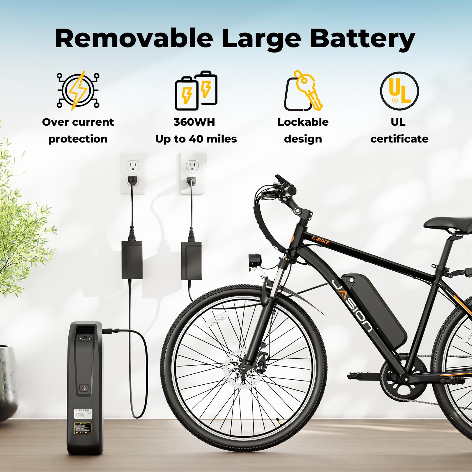 Jasion EB5 Electric Bike for Adults with Peak 750W Brushless Motor, 40Miles 20MPH Commuting Electric Mountain Bike with 360Wh Removable Battery, 7-Speed, 26