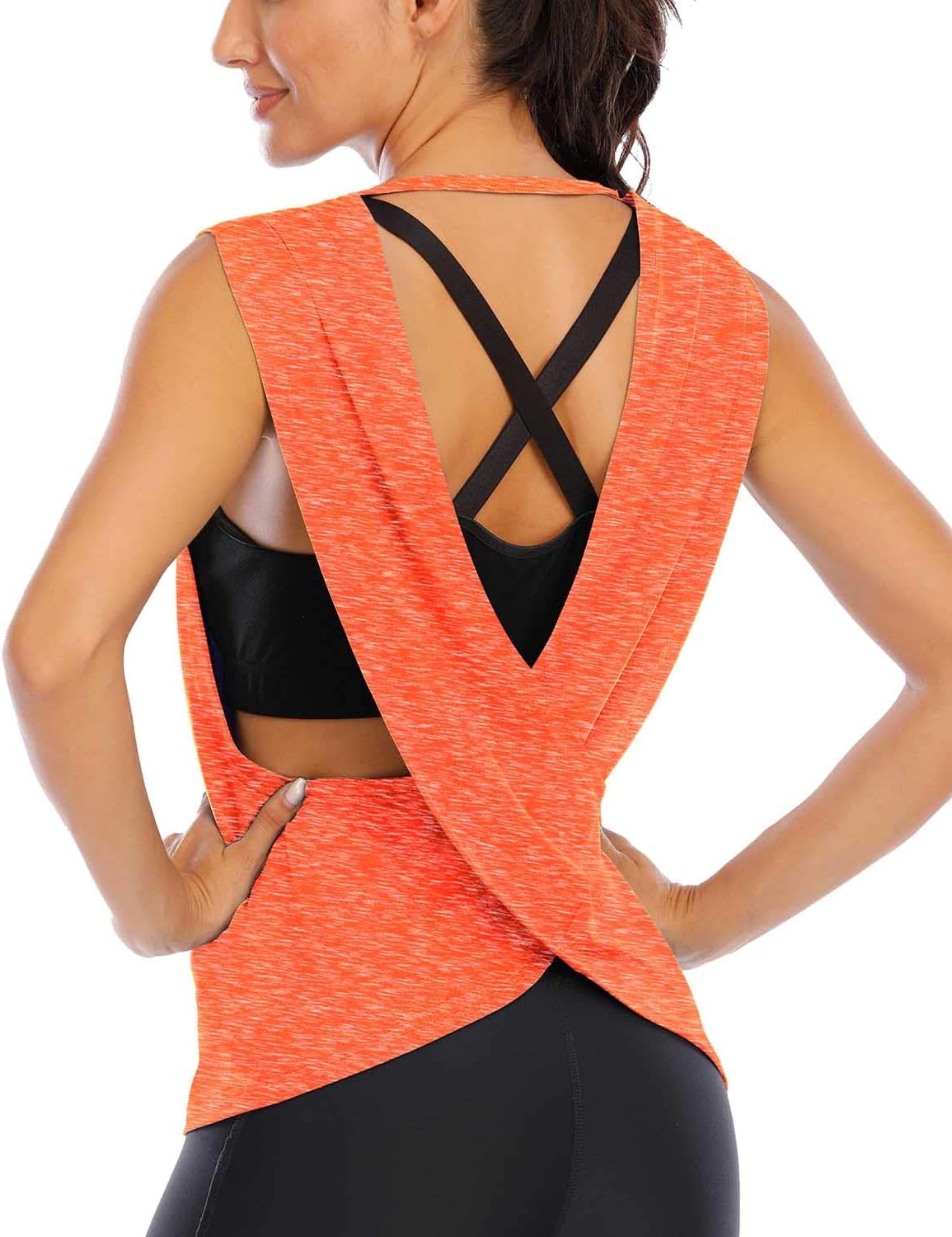 ICTIVE Women's Sleeveless Open Back Shirt Flowy Yoga Top Loose Women