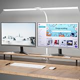 Hensam Desk Lamp 80cm White with Gooseneck Dual Head 360° Clip-On