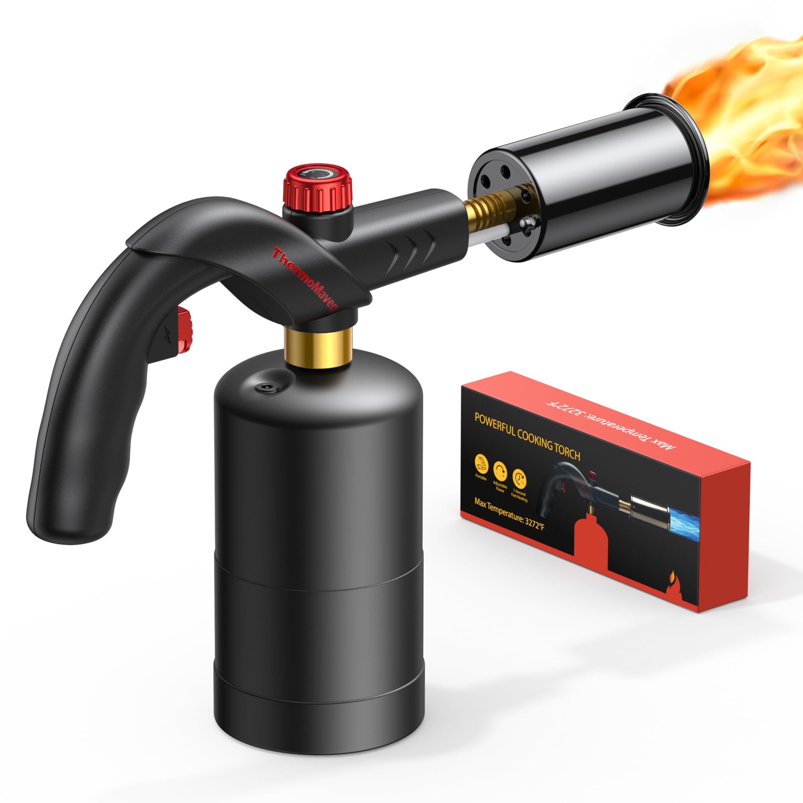 Powerful Kitchen Cooking Torch - Adjustable Flame Culinary Torch For Searing, Grilling & Campfires