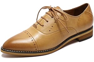 Mona flying Women's Leather Perforated Lace-up Oxfords Brogue Wingtip Derby Shoes for Ladies Women