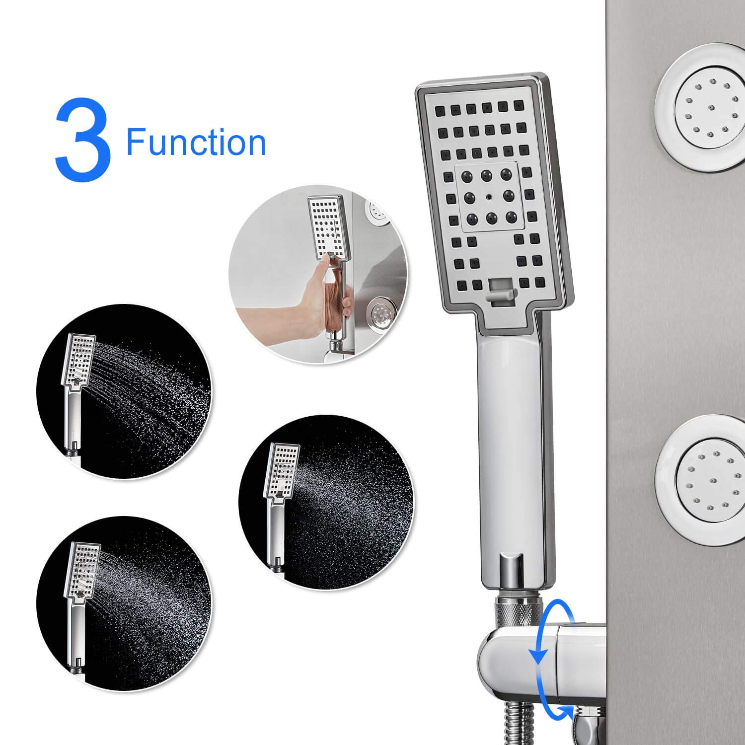ROVOGO Shower Panel Tower, Rainfall Waterfall Shower Head, 5 Body Jets and 3-Function Handheld Shower, Rain Massage System, Wall-Mount Shower Column, Stainless Steel Brushed