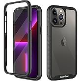 wahhle Compatible with iPhone 13 Pro Max Case, Built in Screen Protector Full Body Shockproof Slim Fit Bumper Protective Phone Cover 6.7'' Men Women-Black/Clear
