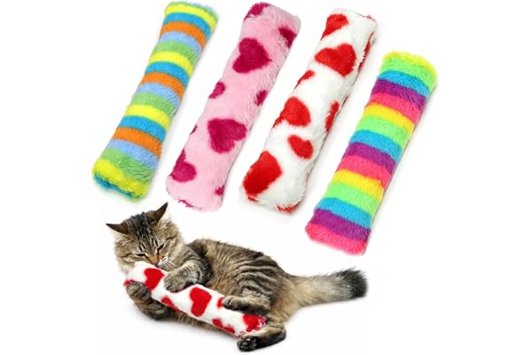 KrauzPet Plush Cat Pillow Toy with Catnip & Crinkle Paper, Interactive Kick Sticks for Cats, Soft Kitten Chew Bite Toys for T