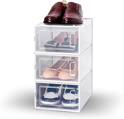 clear stackable shoe storage bins