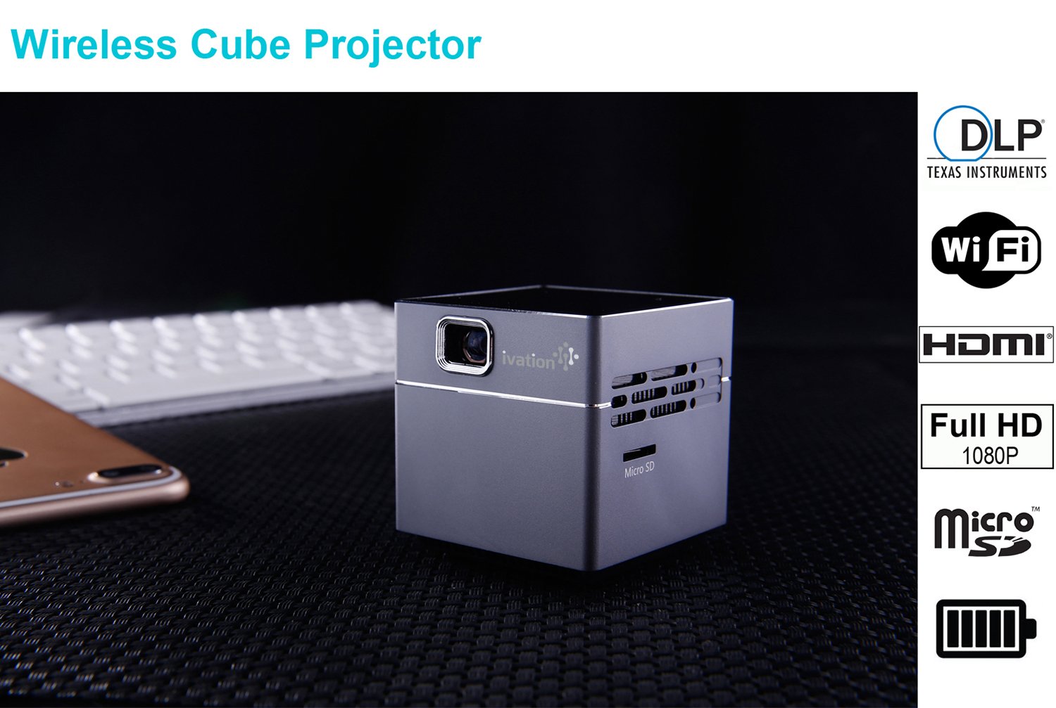 Ivation inalámbrico portátil portátil de cubo de pico proyector de ...