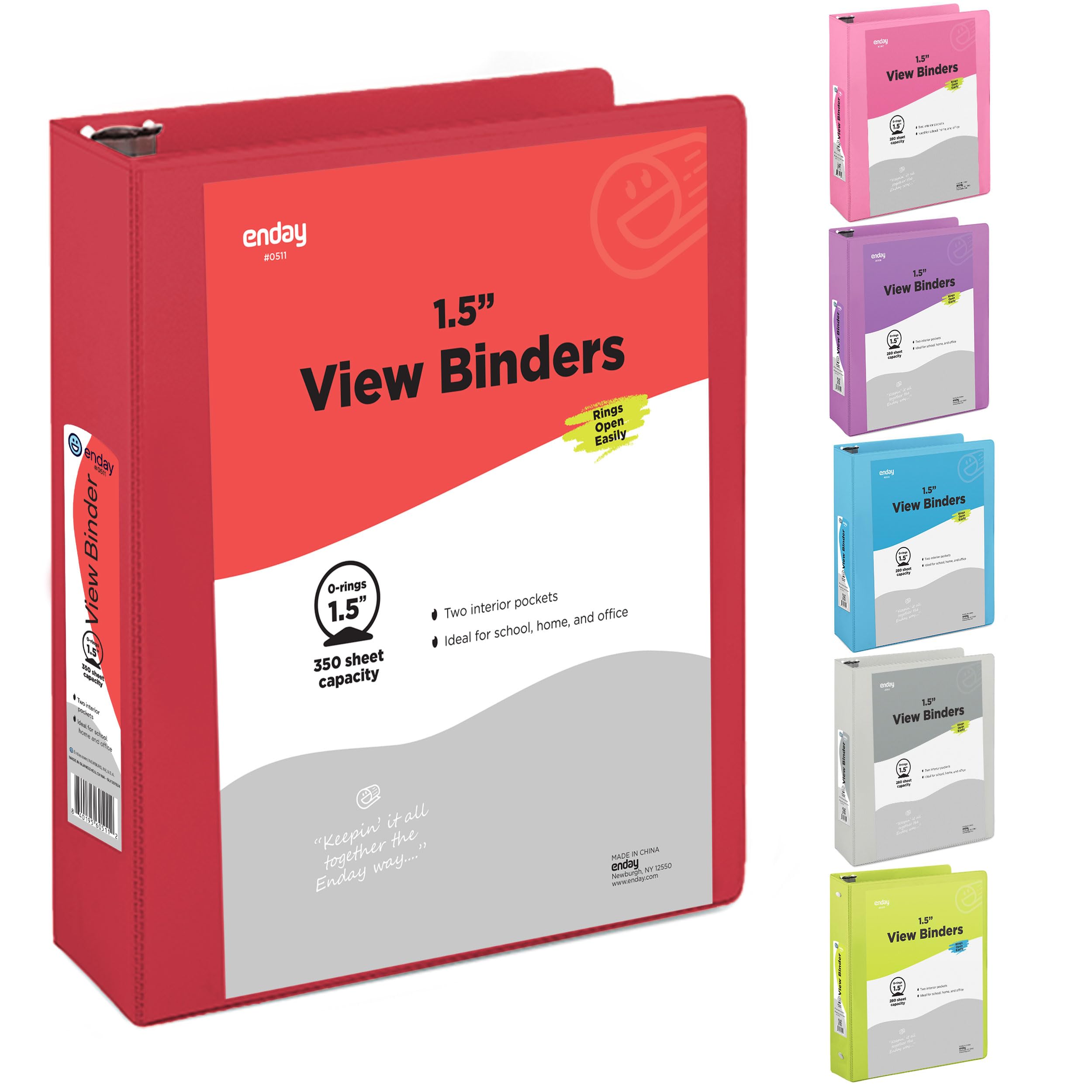 Photo 1 of 3 Ring Binder 1.5 Inch Red, 1 ½ inch Binder Clear View Cover with 2 Inside Pockets, Colored School Supplies Office and Home – by Enday