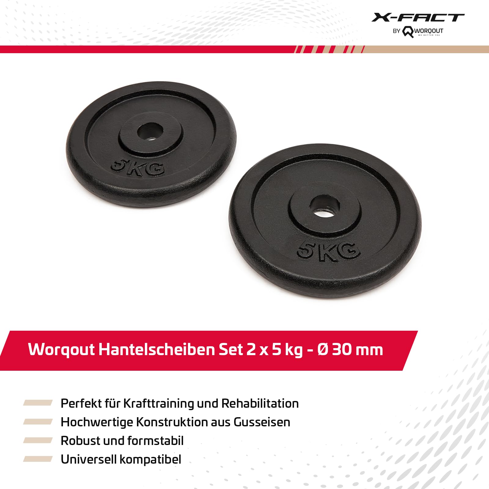 Worqout Hantelscheiben Set Gewichtsscheiben – 2x 5kg gewicht, Ø 30 mm, aus Gusseisen für Krafttraining 2