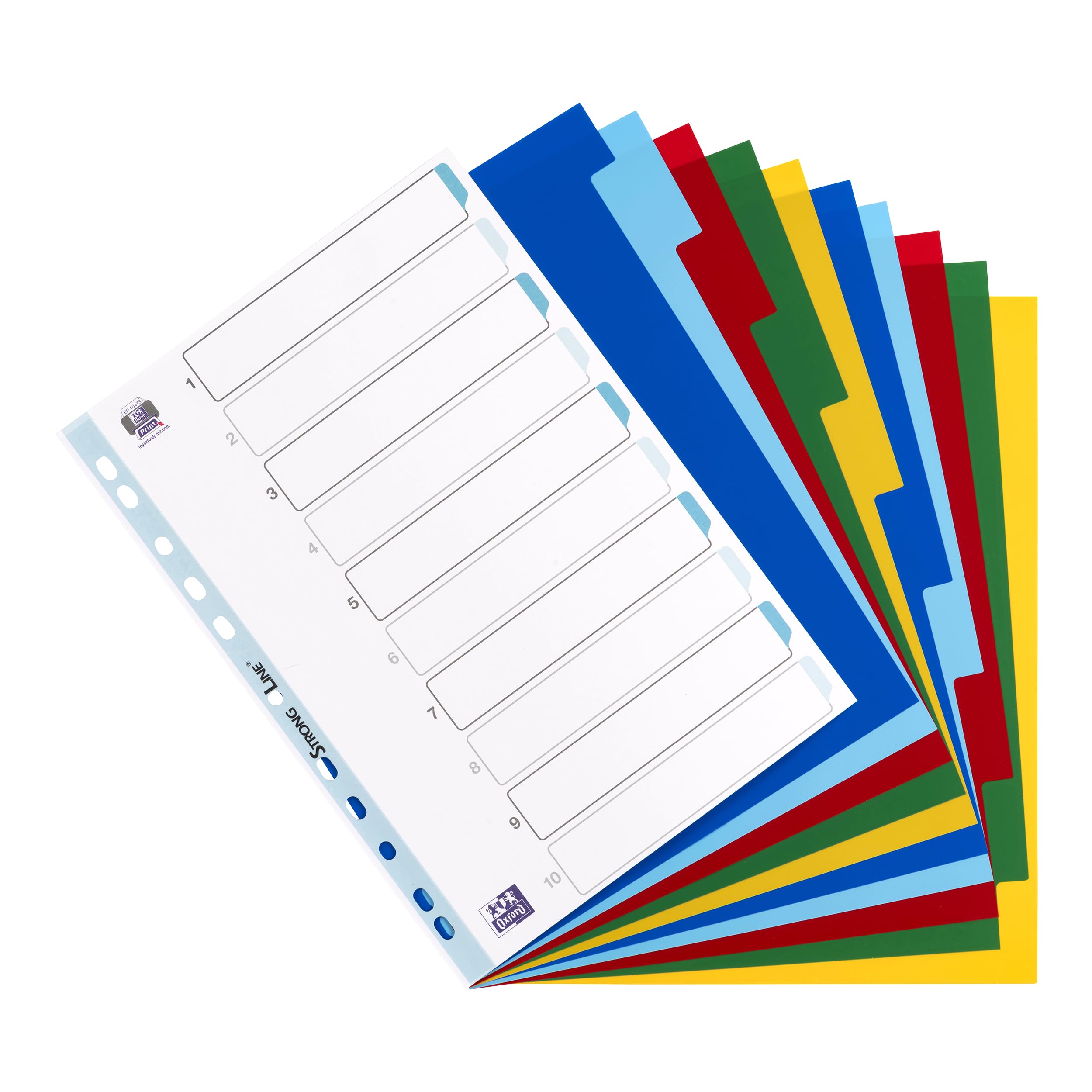 Elba Kleurde kunststof tabbladen A4 XL 10 tabs onbedrukt 11 gaats assorti