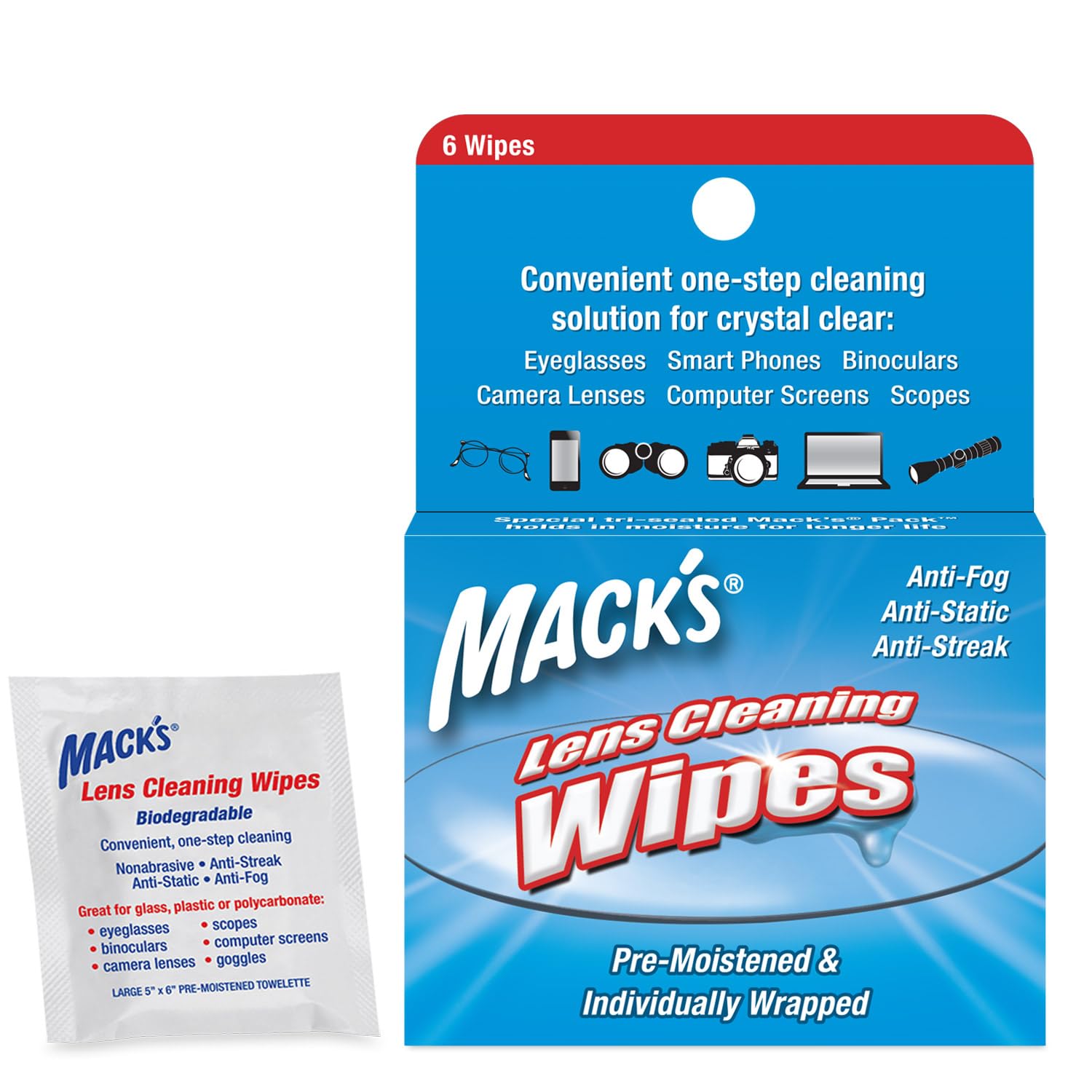 Photo 1 of ***PARTIAL SET***Mack's Lens Cleaning Wipes - 6 Count