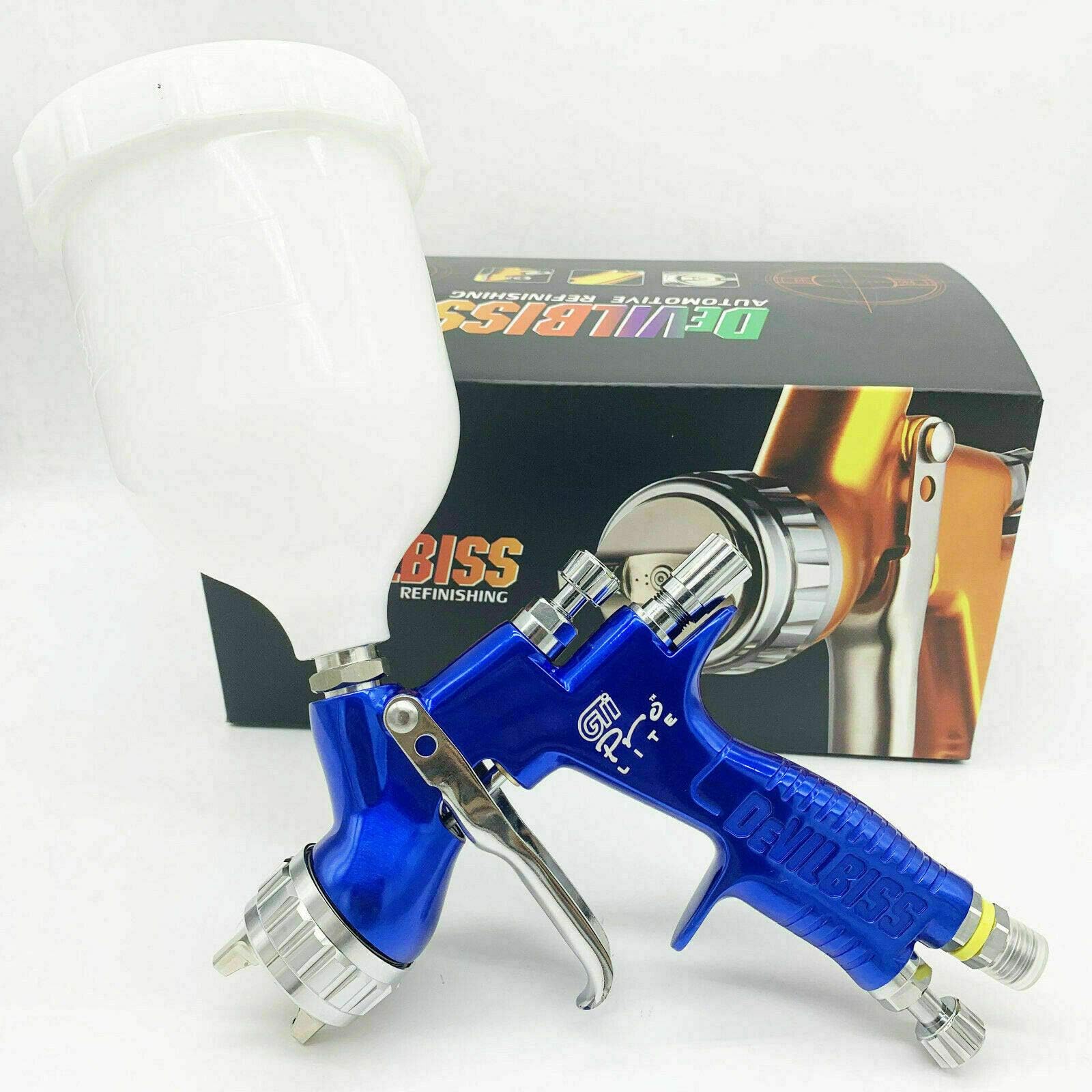 devilbes AIR Professional Sparyer GTI PRO LITE Blue 1.3mm Nozzle w/t Cup TE20 Cap Car Paint Tool Pistol Spray Gun