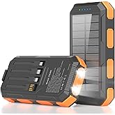 Solar Power Bank 38800mAh, Portable Charger, 4 Cables 4 Ports, PD22.5W Fast Charging External Battery Pack with USB C for Cell Phones, Solar Charger with Dual Flashlight, Perfect for Camping Travel