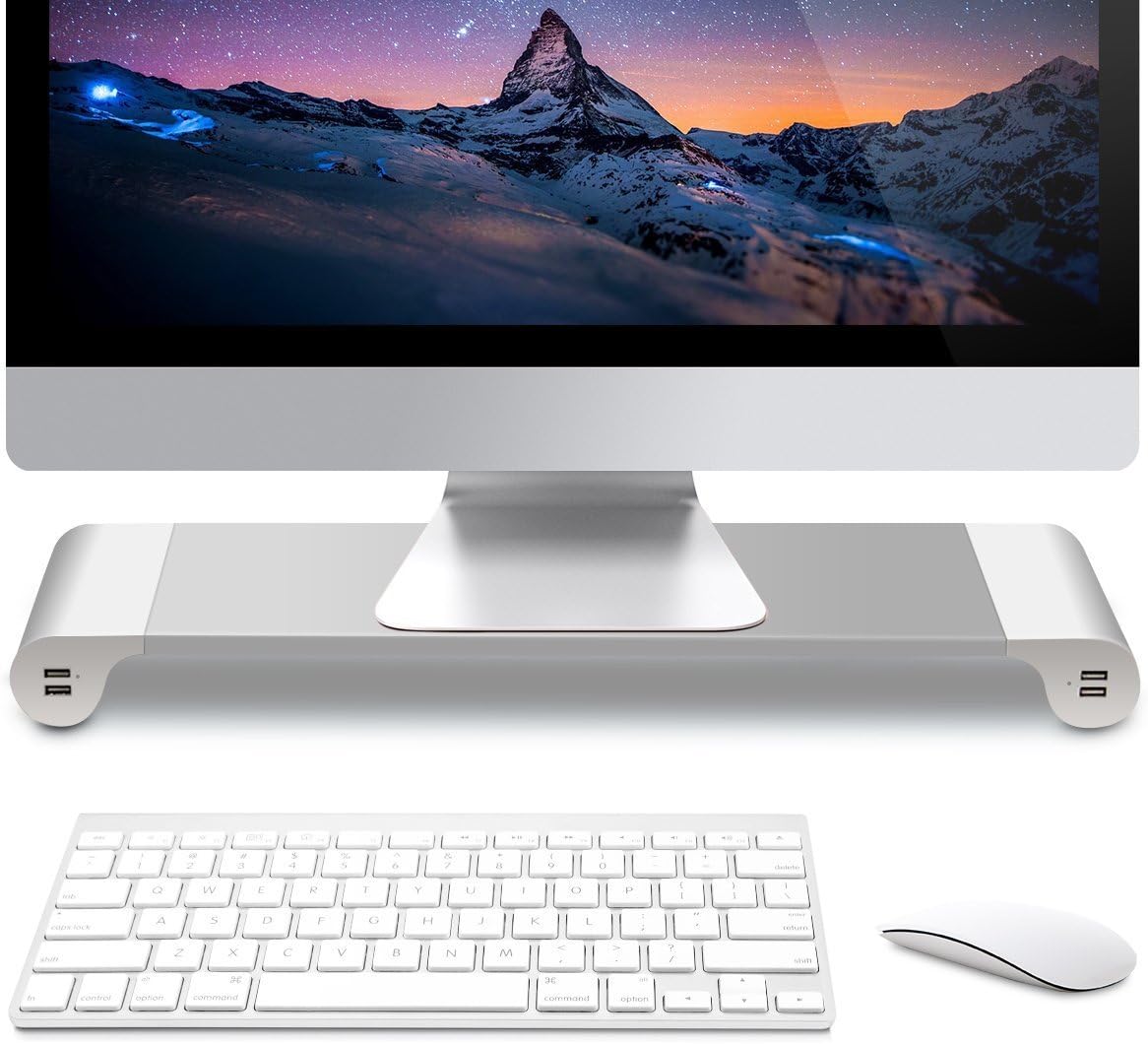 GBL® Monitor Riser Computer Shelf Mount Display TV Laptop Stand With 4 USB Ports Desk Organizer for IMac Macbook Lenovo Dell Toshiba Laptop