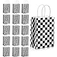 Epakh 16 Pcs Checkered Racing Treat Bags Race Car Party Favors with Handles Black and White Checkered Flag Candy Goodie Gift Bags for Themed Birthday Party Supplies
