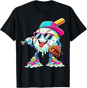Ice Cream Drip Baseball Lifestyle Mascot Gifts for Boys Kids T-Shirt