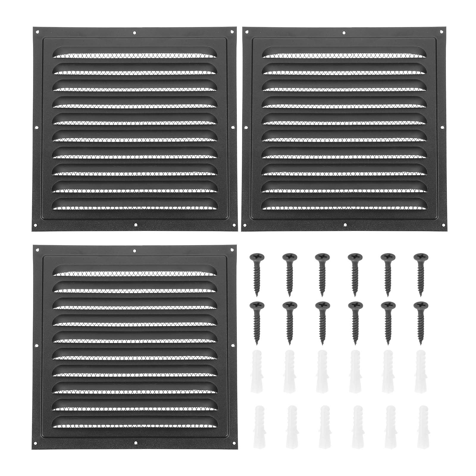 PATIKIL 10x10" Gable Vent Cover, 3 Pcs Exterior Wall Outlet Vent Cover HVAC Air Grille Louvered Screen Mesh for Kitchen Bathroom Ventilation, Black