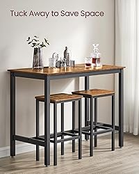 VASAGLE Bar Table Set, with 2 Bar Stools, Dining