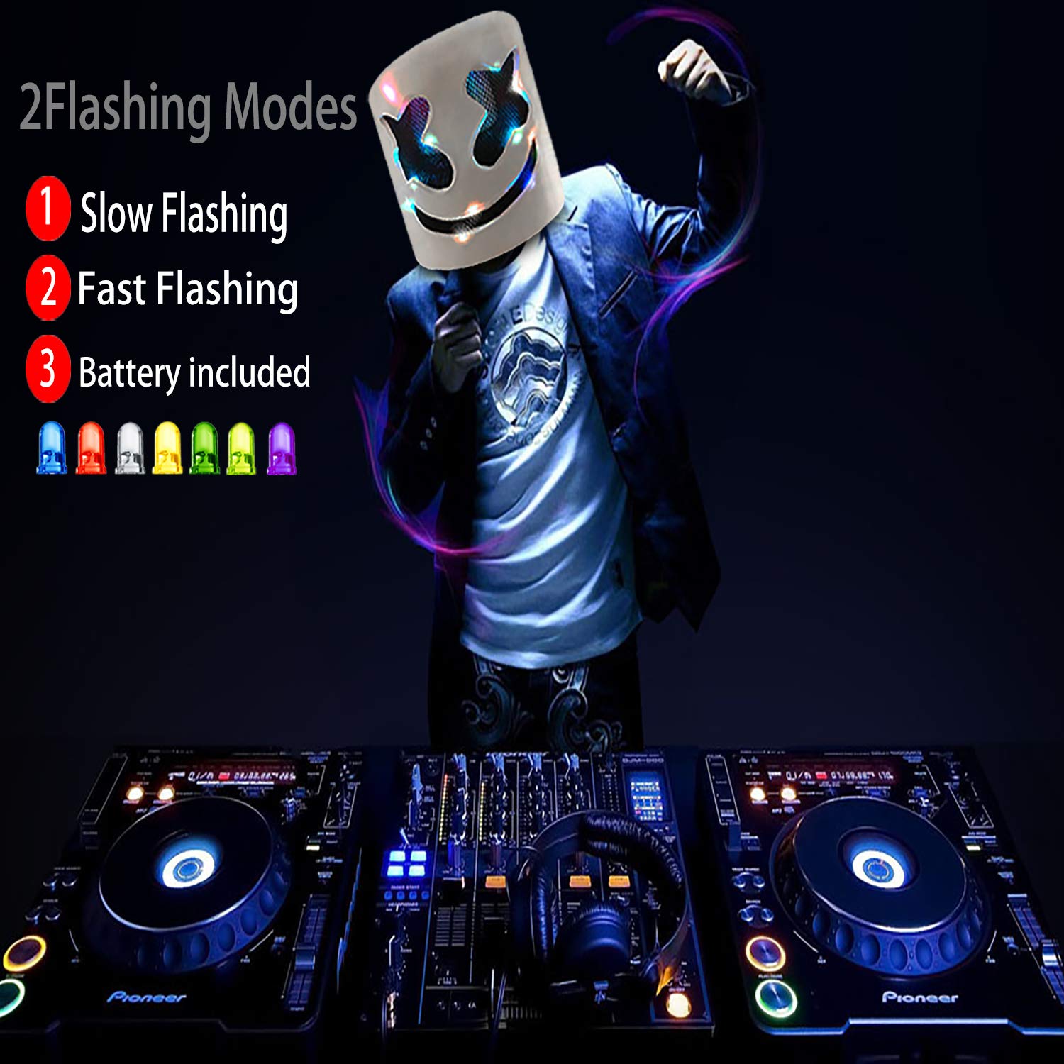 Funvolution DJ Helmet with LED 7 Color Light,DJ Mask for Kids and Adult,for Fans Meeting