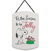 Peanuts Snoopy 'Tis the Season to Be Jolly Hanging Wood Wall Decor - Fun Snoopy Christmas Decoration for Home