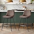 VASAGLE Bar Stools Set of 2, Counter Height Bar Stools with Back, Ergonomic Backrest, Synthetic Leather, Metal Legs, 24.4-Inch Tall Stools for Kitchen Island Home Bar, Coffee Brown ULBC088K02