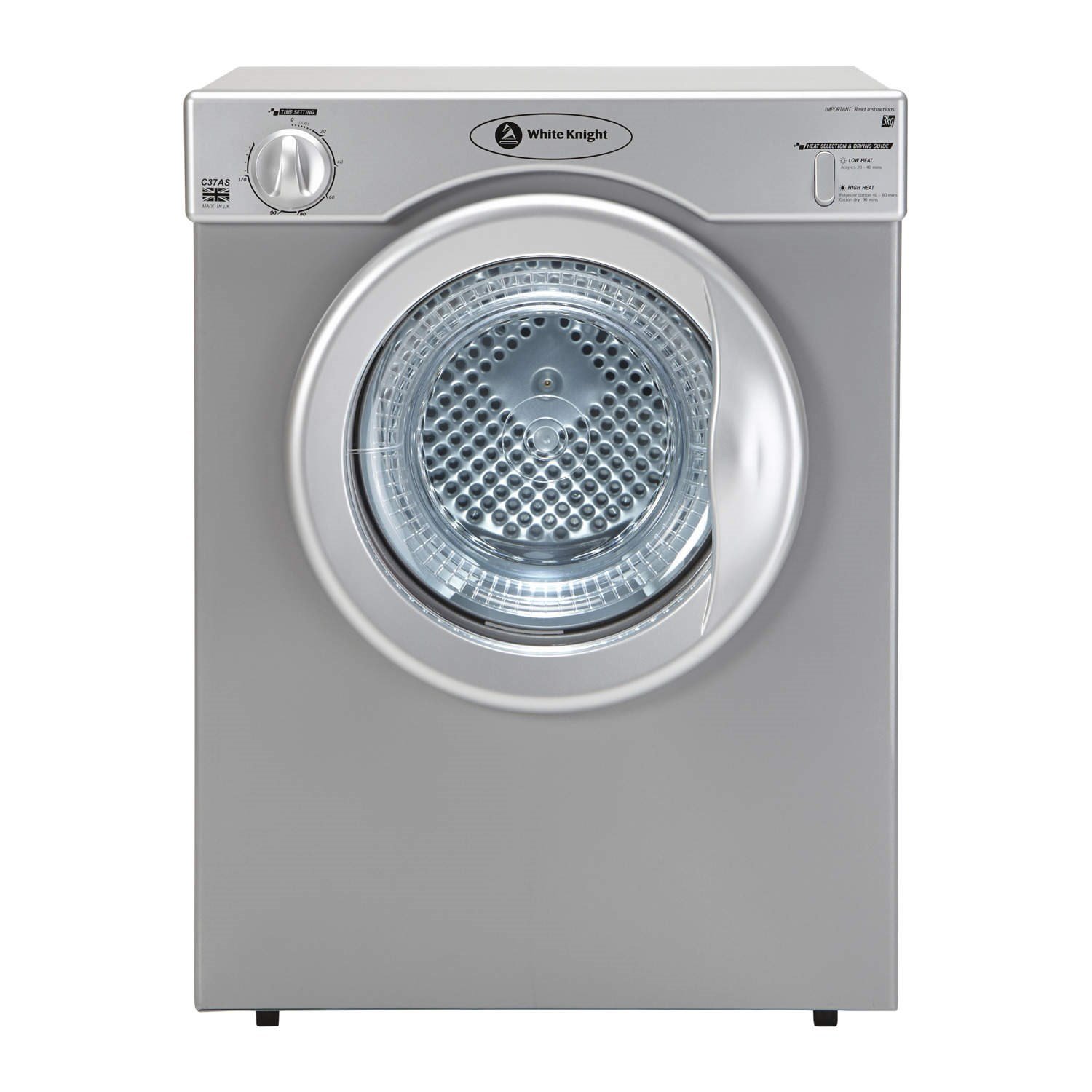 White Knight C37AS Freestanding Front Loading 3kg C rated Silver Tumble