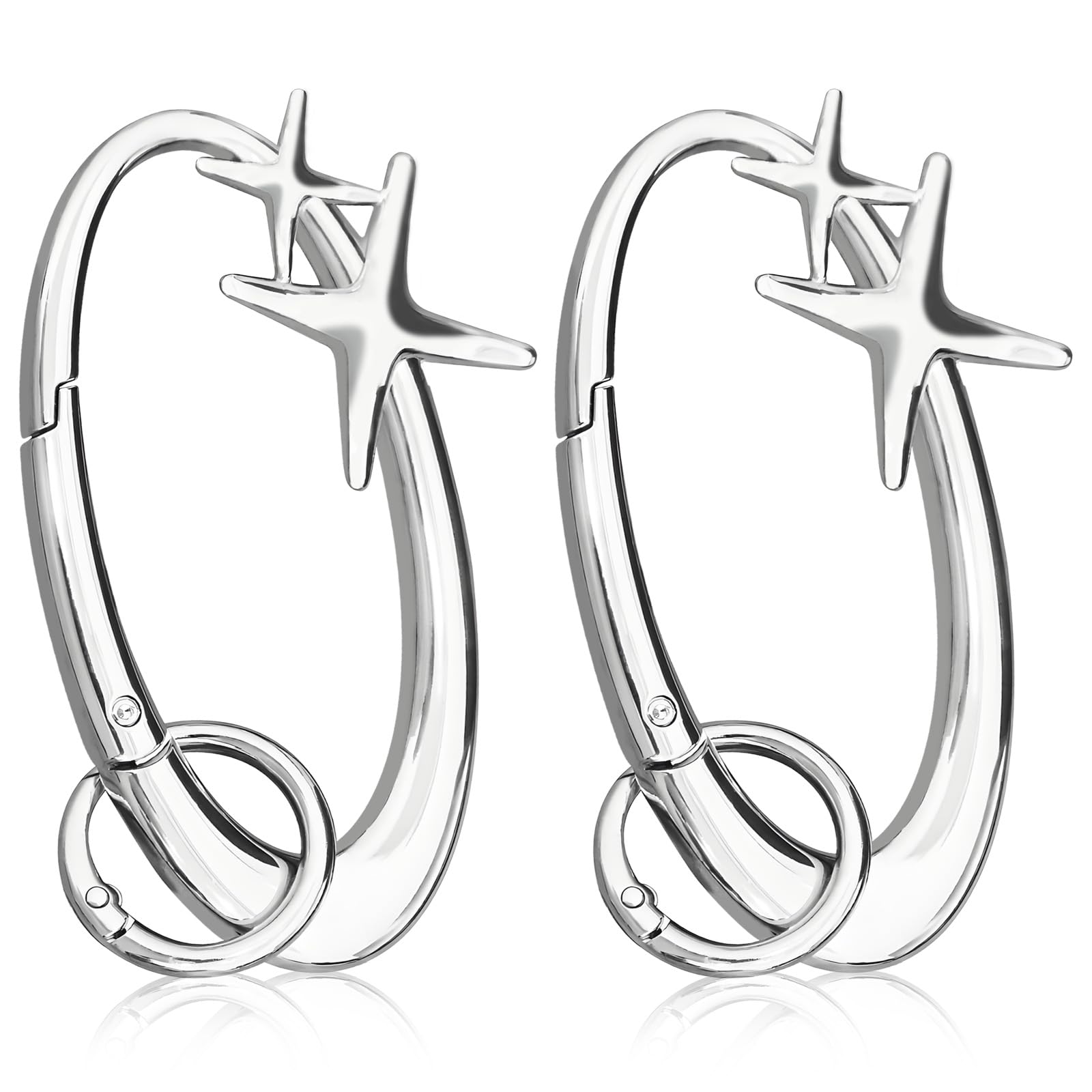 Photo 1 of 2Pcs Star Carabiner Keychain Key Ring Cool Shiny Chrome Extra-Large Alloy Material Silver Cute Heavy Duty Hook Holder for Car Keys Handbag Purse Backpack Bag Charms