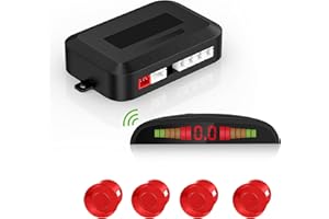 EKYLIN Wireless Parking Sensor, Reverse Radar System with 4 Car Backup Sensors, Wireless LED Distance Display with Sound Warning + 4 Red Color Car Parking Sensor for Auto Vans RV Trailer