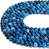 jodaying 6mm Blue Stripe Agate Smooth Round Natural Gematone Loose Beads for Jewelry Making DIY Findings 1 Strand 15"