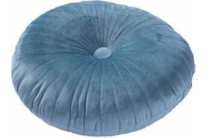HLOVME Round Pillow Cushion for Couch Velvet Decorative Small Throw Pillow Solid Color for Living Room Bed Floor 13.7”, Lake Blue
