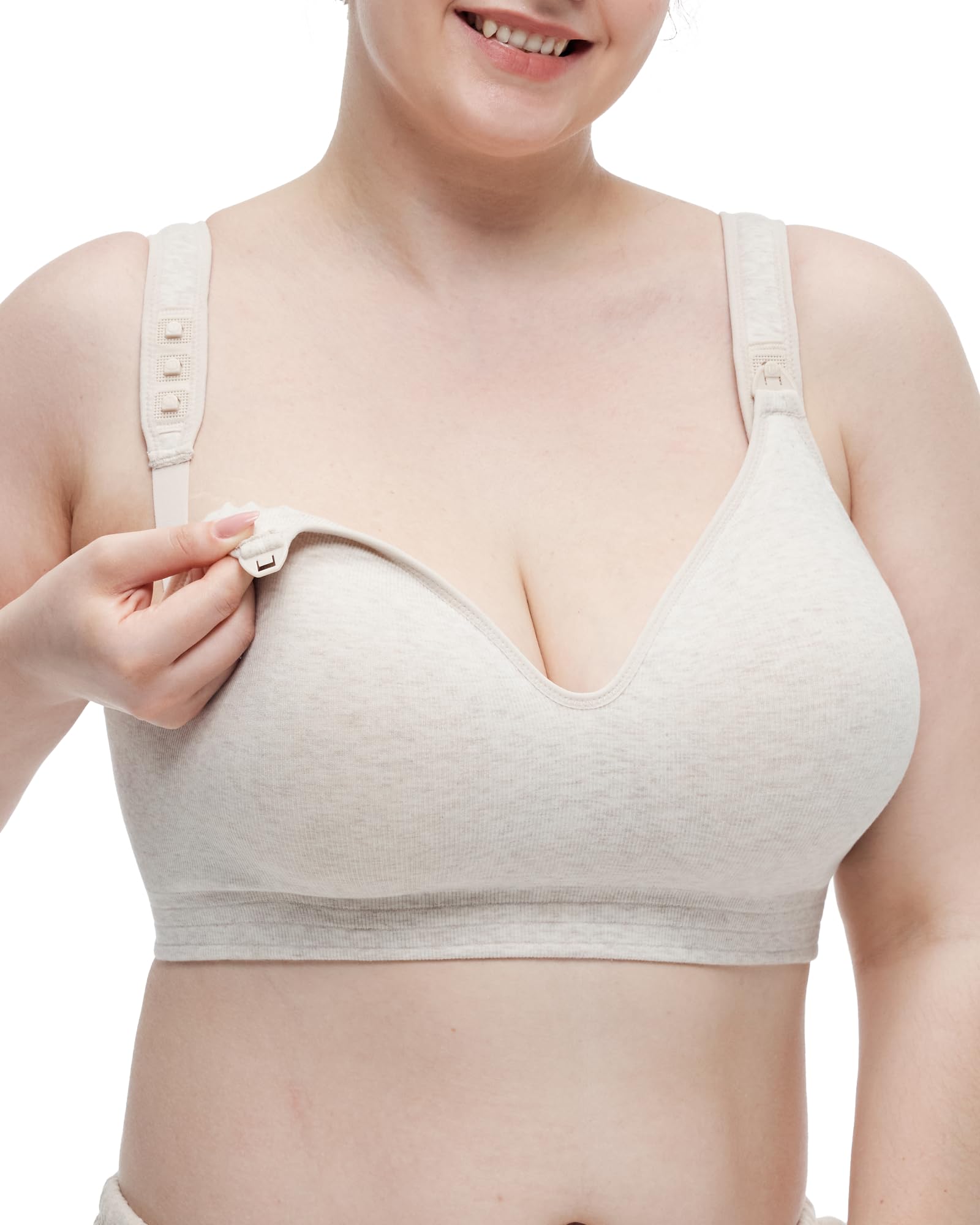 Photo 1 of Momcozy Busty Nursing Bras, U.S.Cotton Wirefree Fixed Padded Maternity Bra, Full Coverage Adjustable Fit Oatmeal