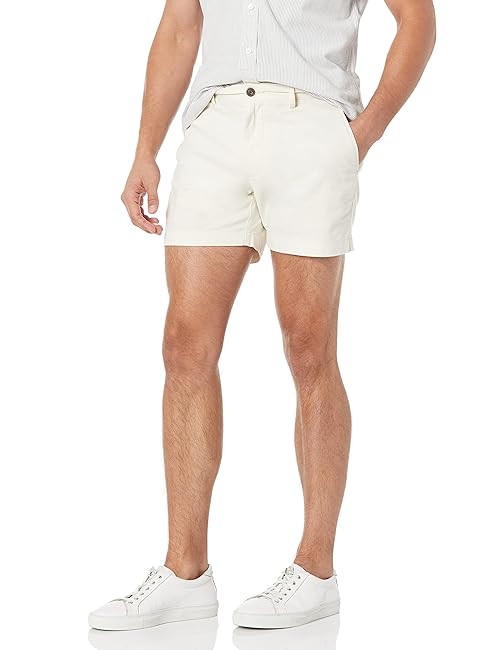 Amazon Essentials Men's Slim-Fit 5" Lightweight Comfort Stretch Oxford Shorts, Cream, 33