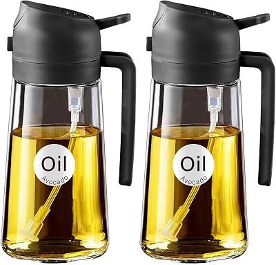 YARRAMATE 2Pcs 2-in-1 Olive Oil Sprayer Glass Bottle 470ml Black