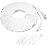 REXUS Cat 6 White Flat Shielded Ethernet Network Cable (65 FT), High Speed 10Gbps LAN Wires Internet Patch Cable with RJ45 Connector Faster Than Cat5/Cat5e (C6F200B)