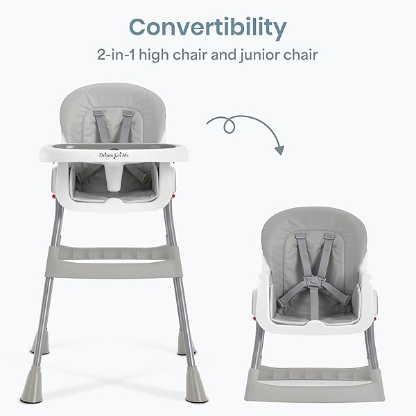 DREAM ON ME PORTABLE 2-IN-1 TABLETALK HIGH CHAIR, CONVERTIBLE COMPACT HIGH CHAIR, LIGHT WEIGHT PORTABLE HIGHCHAIR, GREY