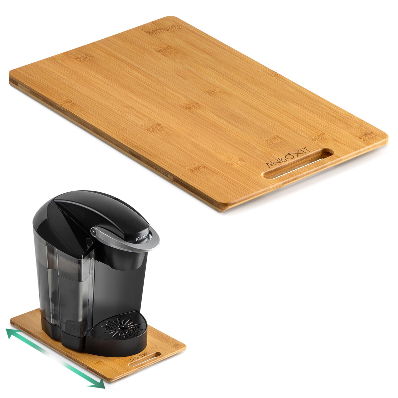 ANBOXIT Bamboo Appliance Slider, Sliding Tray for Kitchen Appliances, Countertop Rolling Tray, Coffee Maker Slider Tray with Rubber Wheels, Deep - Medium (14.5"D x 9.5"W)