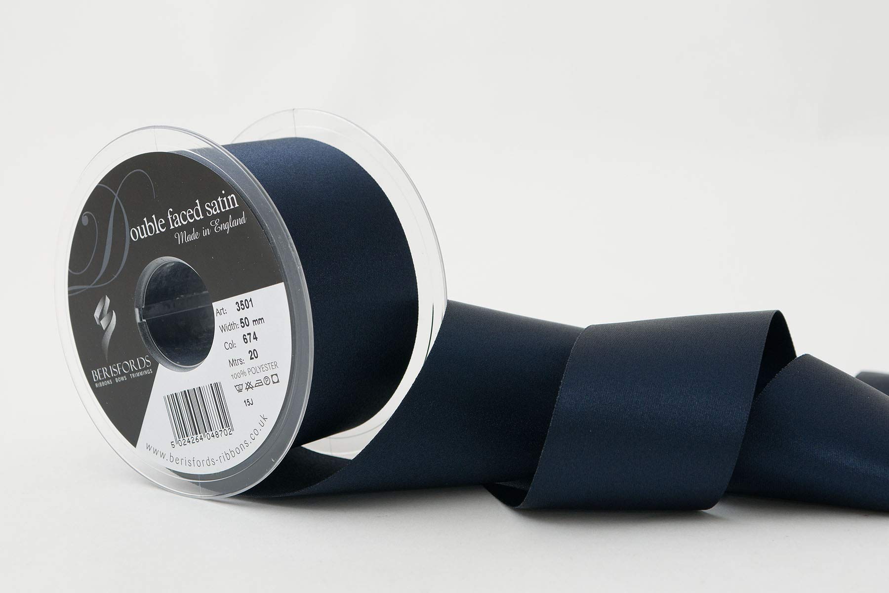 Berisfords Double FACE Poly Satin Ribbon, Midnight, 50 mm